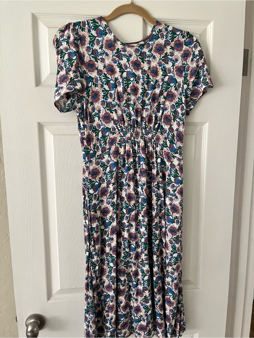 Boden Floral Scoop Neck Midi Dress - Pink, Teal & Purple